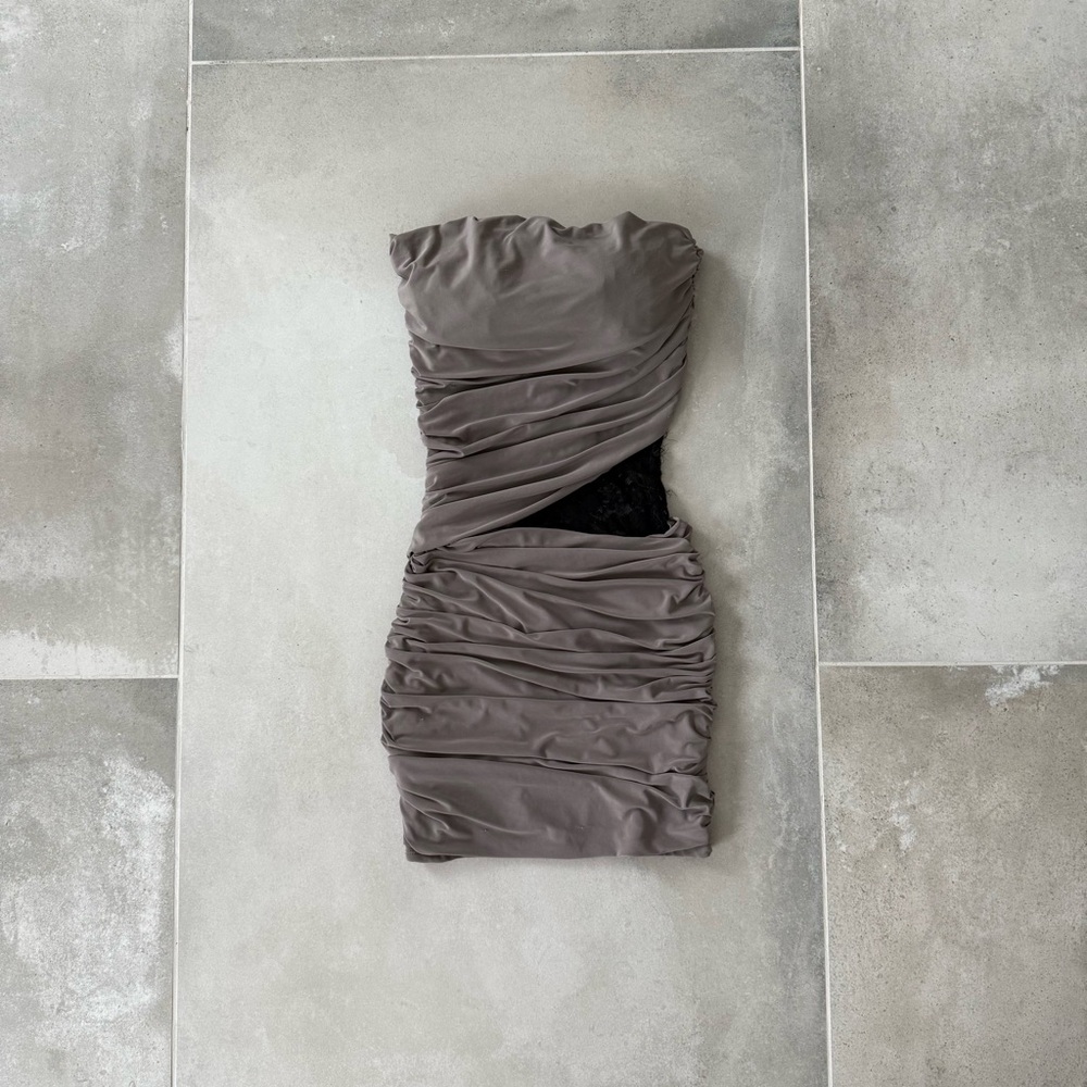Gray Strapless Ruched Bodycon Dress